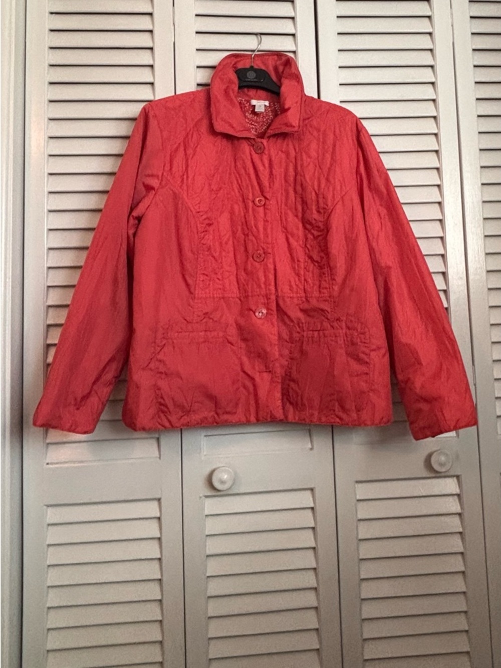 Chico's Reversible Coral-Red Quilted Button-Front Utility Jacket